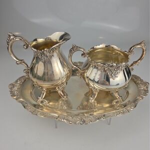Wallace Baroque Silverplate Creamer 234 Sugar Bowl 233 & Oval Tray 235 Full Set